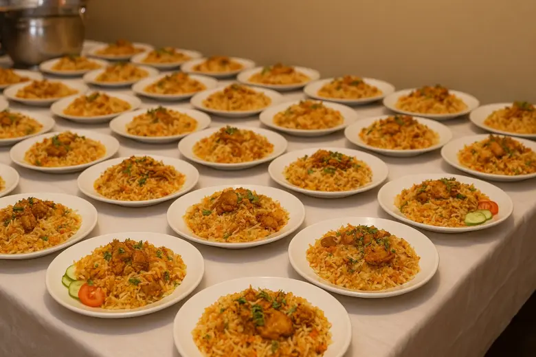 Fresh biryani trays ready for delivery in Edmonton