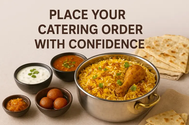 South Indian catering spread with biryani and sides in Edmonton